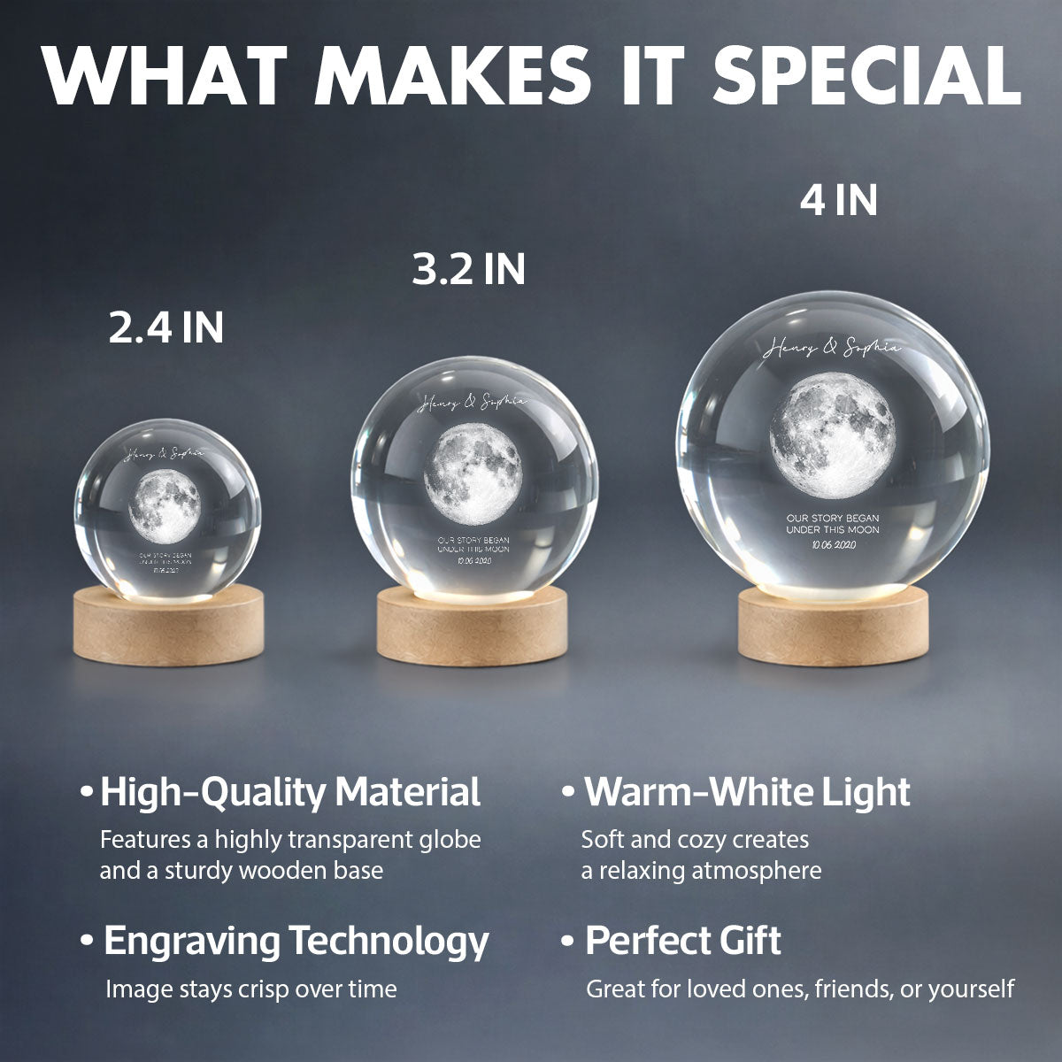 This is What the Moon Looks Like on Our Special Day - Personalized Crystal Ball LED Night Light - Sentimental Gift for Her, for Him