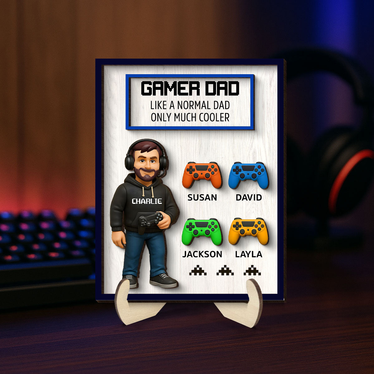 Gamer Dad Much Cooler Personalized 2-Layered Wooden Plaque, Father's Day Gift for Gamer Dads