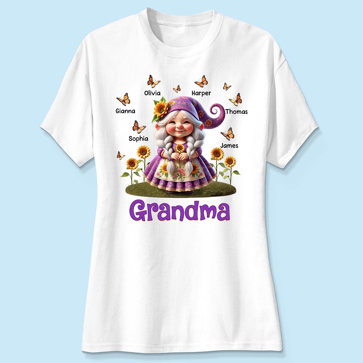 Sunflower Gnome Grandma Personalized Shirt, Gift For Grandma