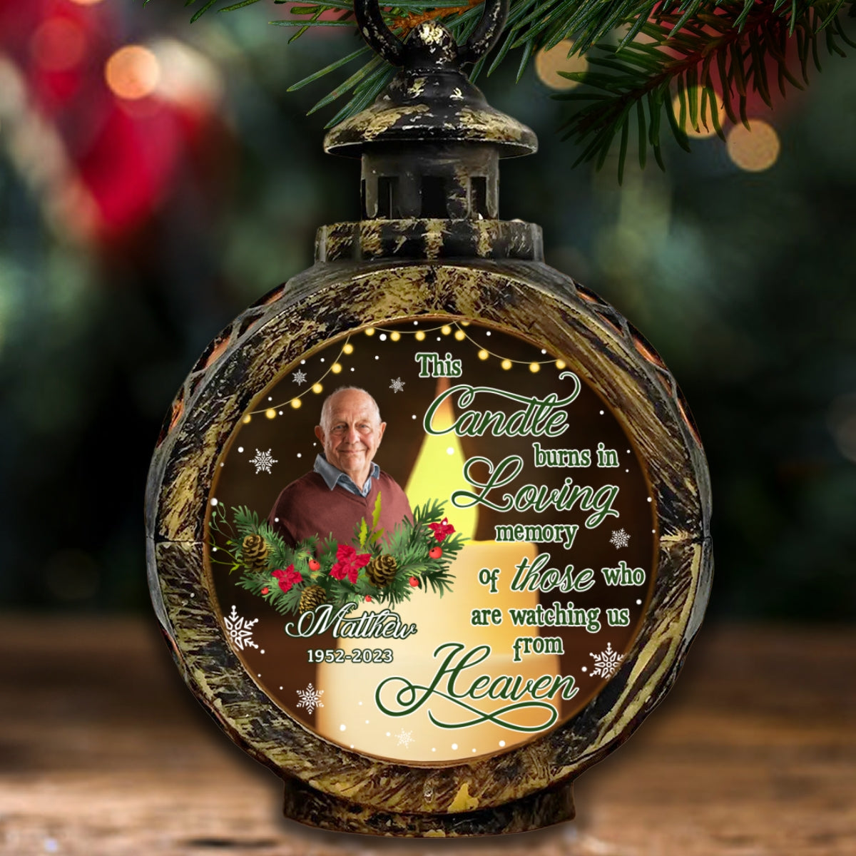 This Candle Burns In Loving Memory Memorial Keepsake Photo Upload Personalized Lantern Ornament