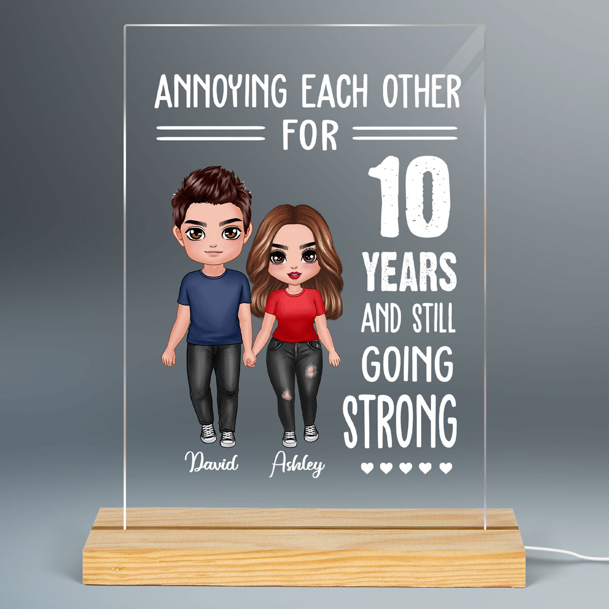 Doll Couple Standing Annoying Each Other Valentine‘s Day Anniversary Gift Personalized Rectangle Acrylic Plaque LED Lamp Night Light