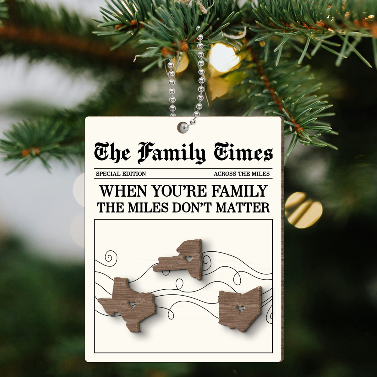 The Family Times Long Distance - Personalized Wooden Ornament - Togetherness Heartfelt Christmas Gift for Family