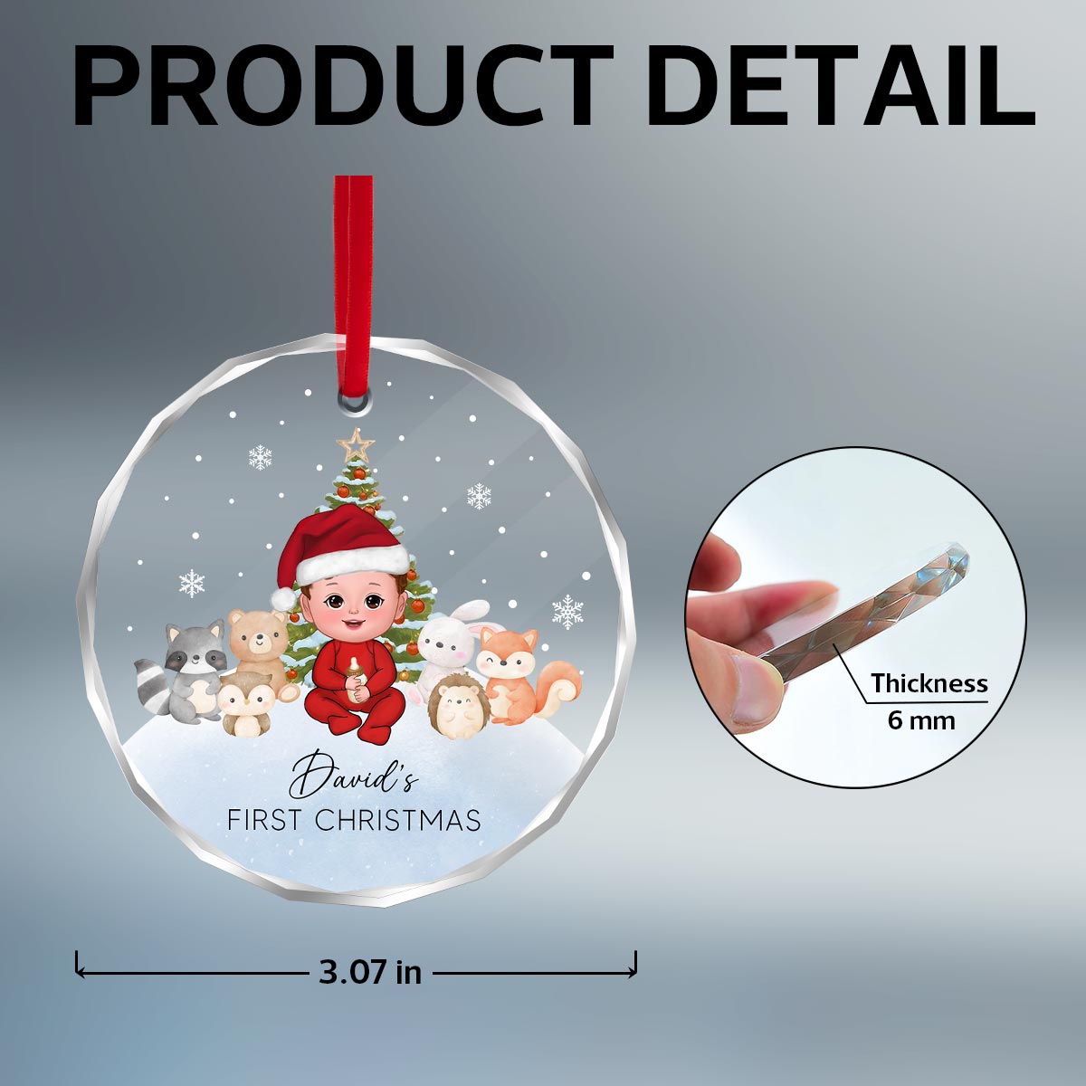Woodland Animal Baby's First Christmas Personalized Glass Ornament