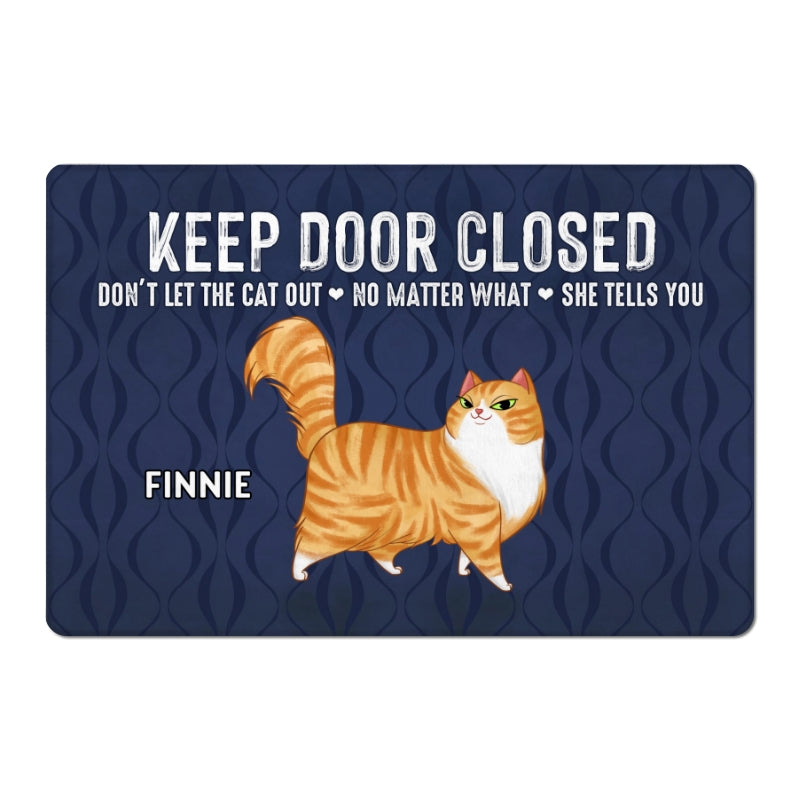Keep Door Closed Cartoon Walking Cat Personalized Doormat - Gift For Cat Lovers