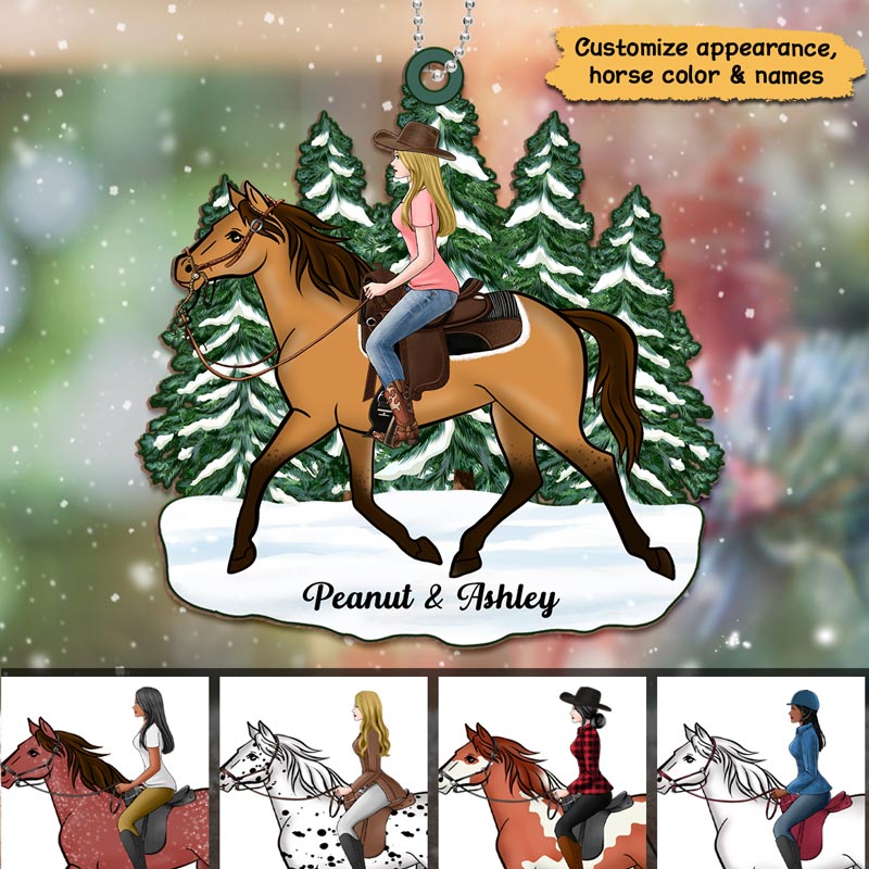 Girl Riding Horse Personalized Wooden Ornament