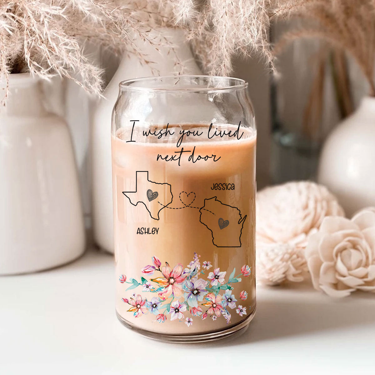 I Miss Your Face Personalized Glass Can, Best Friend Wine Glass, Long Distance Friendship Gift