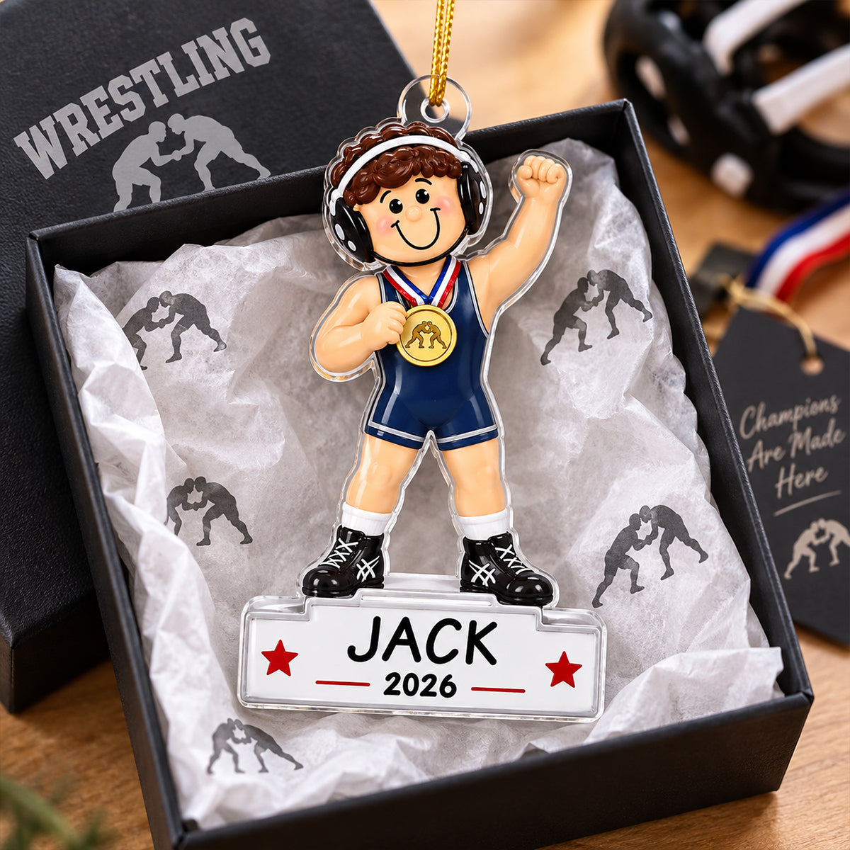 Wrestling Boy Champion 2D Flat - Personalized Acrylic Ornament - Gift For Son, Wrestling Keepsake, Wrestling Lovers Gift