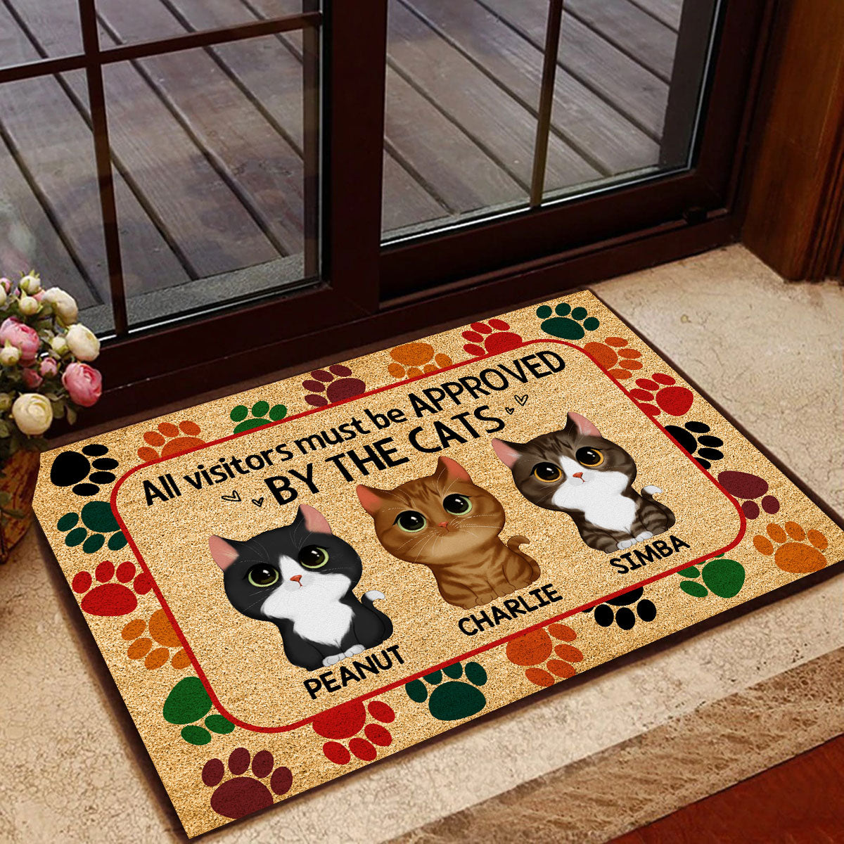 Colorful Paws Watercolor Cute Cats Personalized Doormat