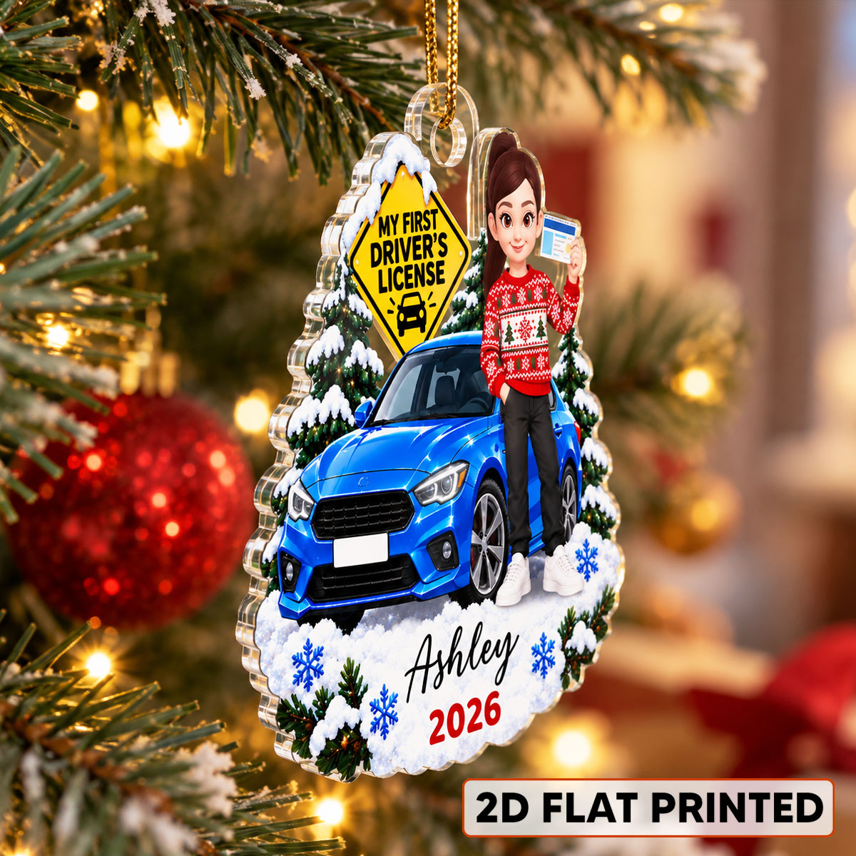 My First Driver's License Custom Car Color - Personalized Acrylic Ornament - Christmas Gift For New Drivers, Teen Boys, Teen Girls, Son, Daughter, Grandkids