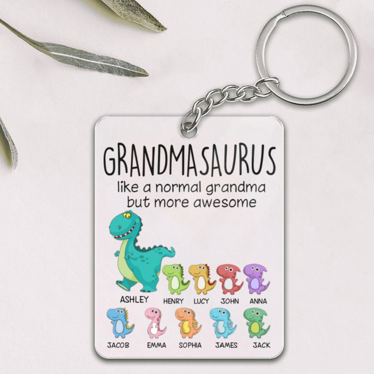 Grandmasaurus And Kids Cute Dinosaurs Personalized Acrylic Keychain
