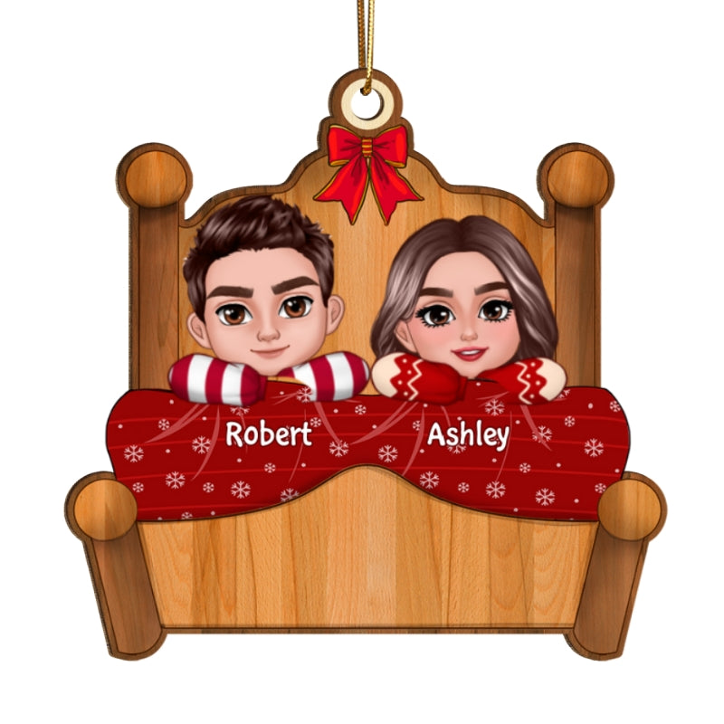Couple Laying On Bed Christmas Gift Personalized Wooden Ornament