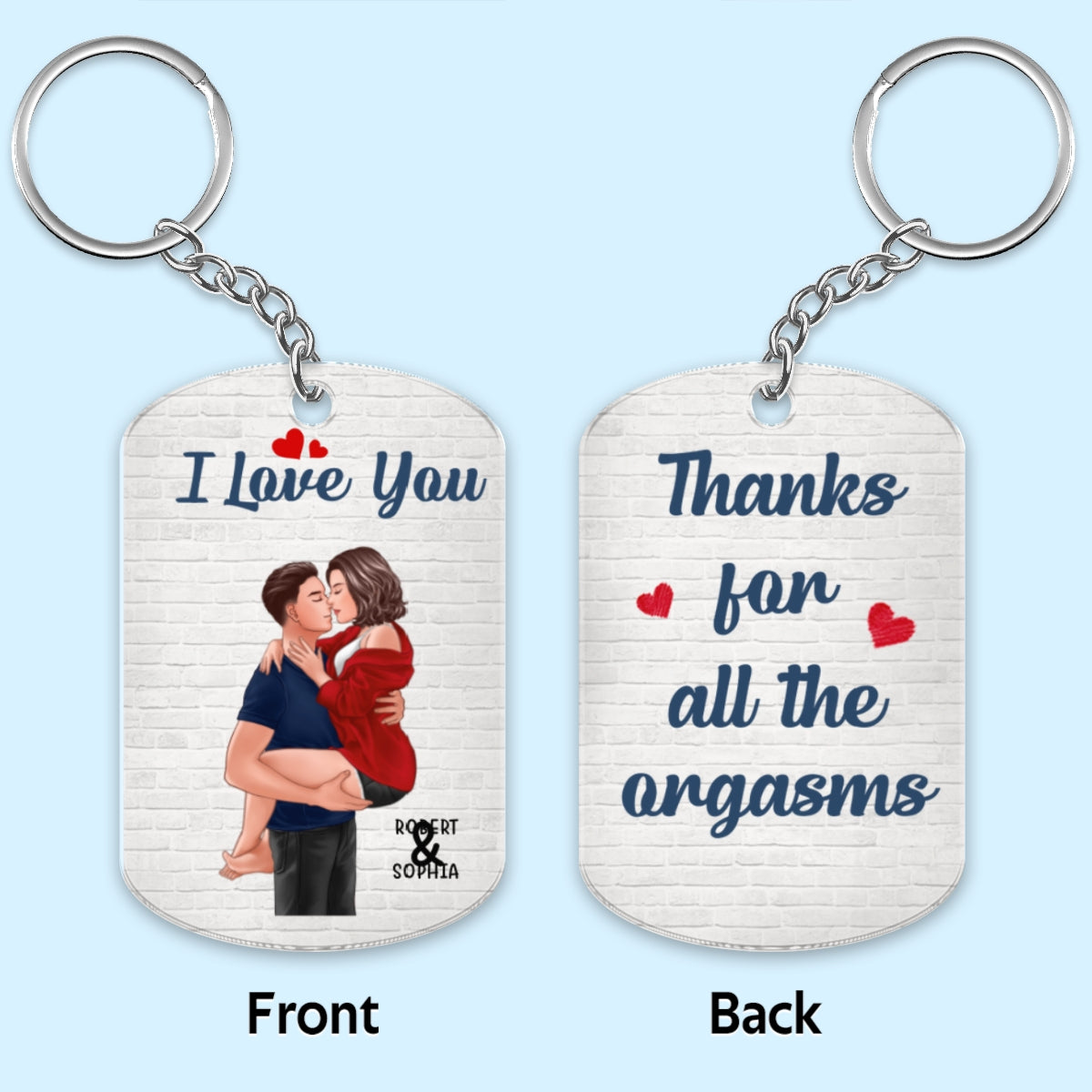 Brick Background Man Holding Woman Kissing Couple Personalized Acrylic Keychain