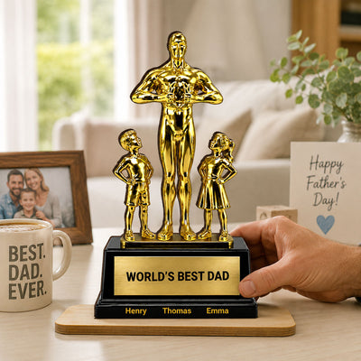World's Best Dad Trophy - Personalized 2-Layered Wooden Plaque - Father's Day Gift for Dad, Husband