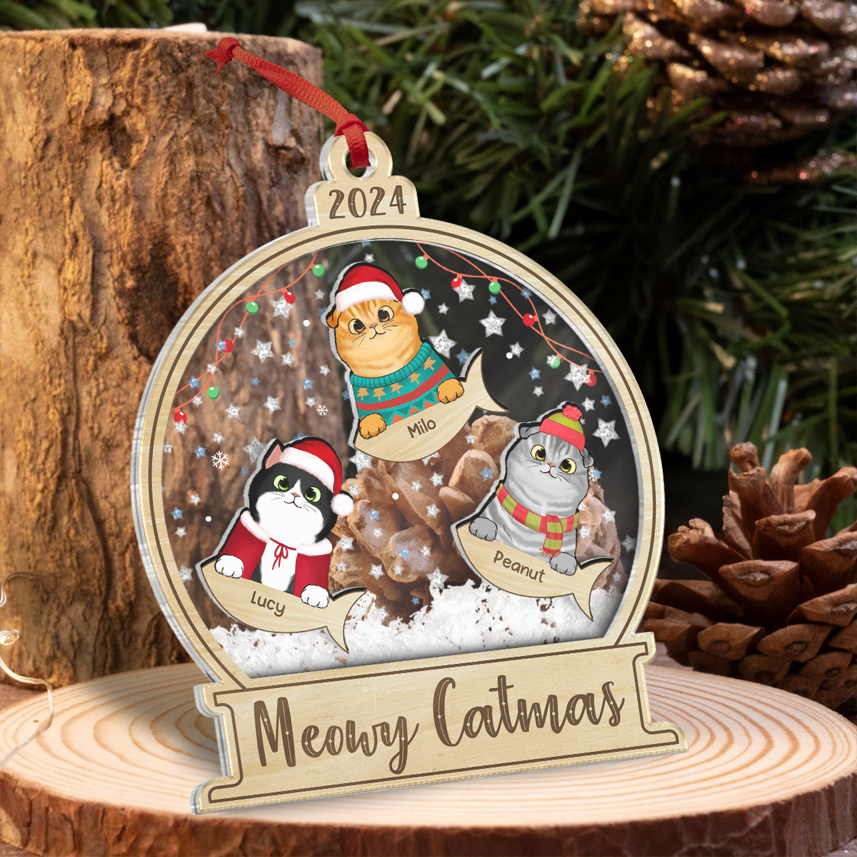 Meowy Catmas Personalized Shaker Ornament, Christmas Gift For Cat Lovers