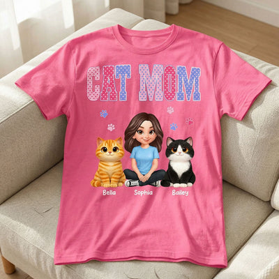 Trending 2026 Polka Dot Pattern Spring Summer Vibe Cat Mom - Personalized Shirt - Mother's Day Gift For Cat Mom