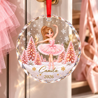 Pink Ballerina 2D Flat - Personalized Glass Ornament – Christmas Gift for Daughter, Granddaughter & Young Dancers