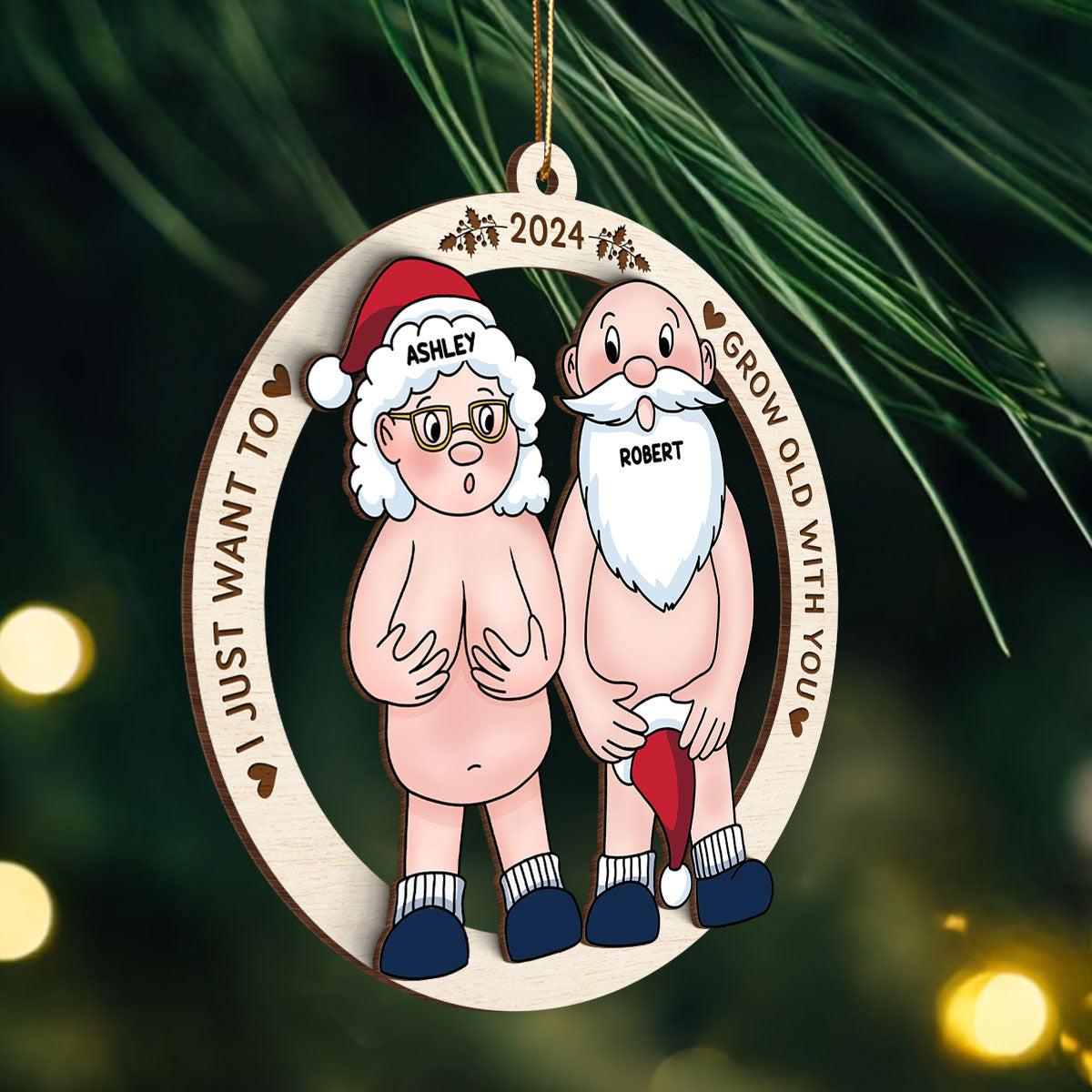 Funny Old Couple Personalized 2-Layer Wooden Ornament Christmas Gift for Him for Her