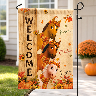 Cozy Fall Horses Welcome - Personalized Garden Flag - Fall Season Decoration