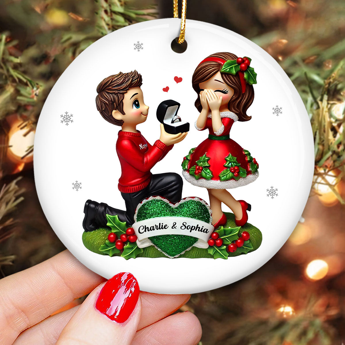 This Year We Got Engaged Personalized Ceramic Ornament, Custom Just Engaged Gifts for Couples
