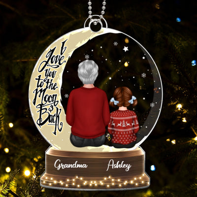 Snow Globe Grandma Grandkids On Moon Personalized Acrylic Ornament