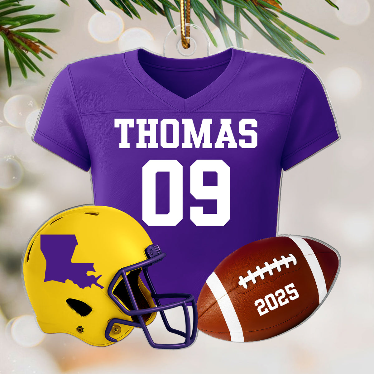 3D Effect Proud American Football Uniform With State Map - Personalized Acrylic Ornament - Gift For Football Lovers