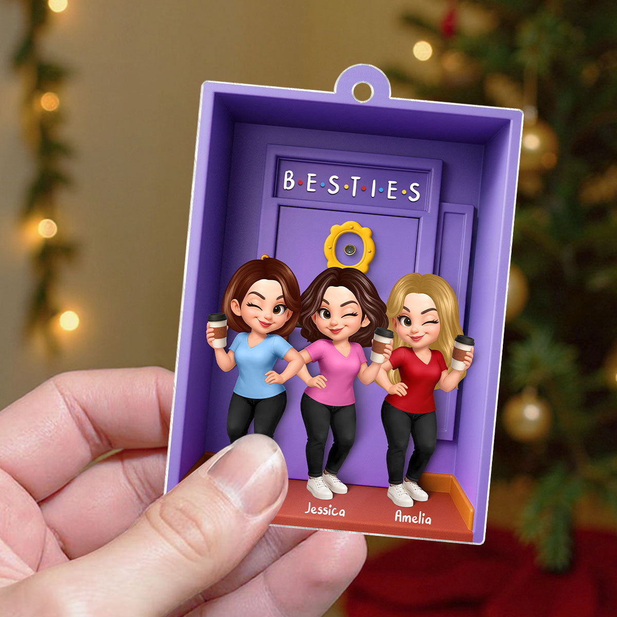 Besties Purple Door Entryway 3D Effect Personalized Acrylic Ornament, Gift for Best Friends, Besties, Sisters