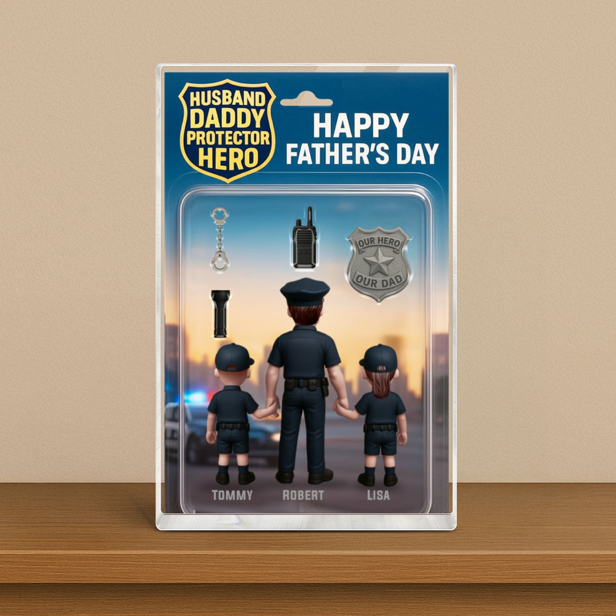 Husband Daddy Protector Hero, Police Custom Figure Personalized Acrylic Block Plaque, Father's Day Gift for Dad, Gift for Husband