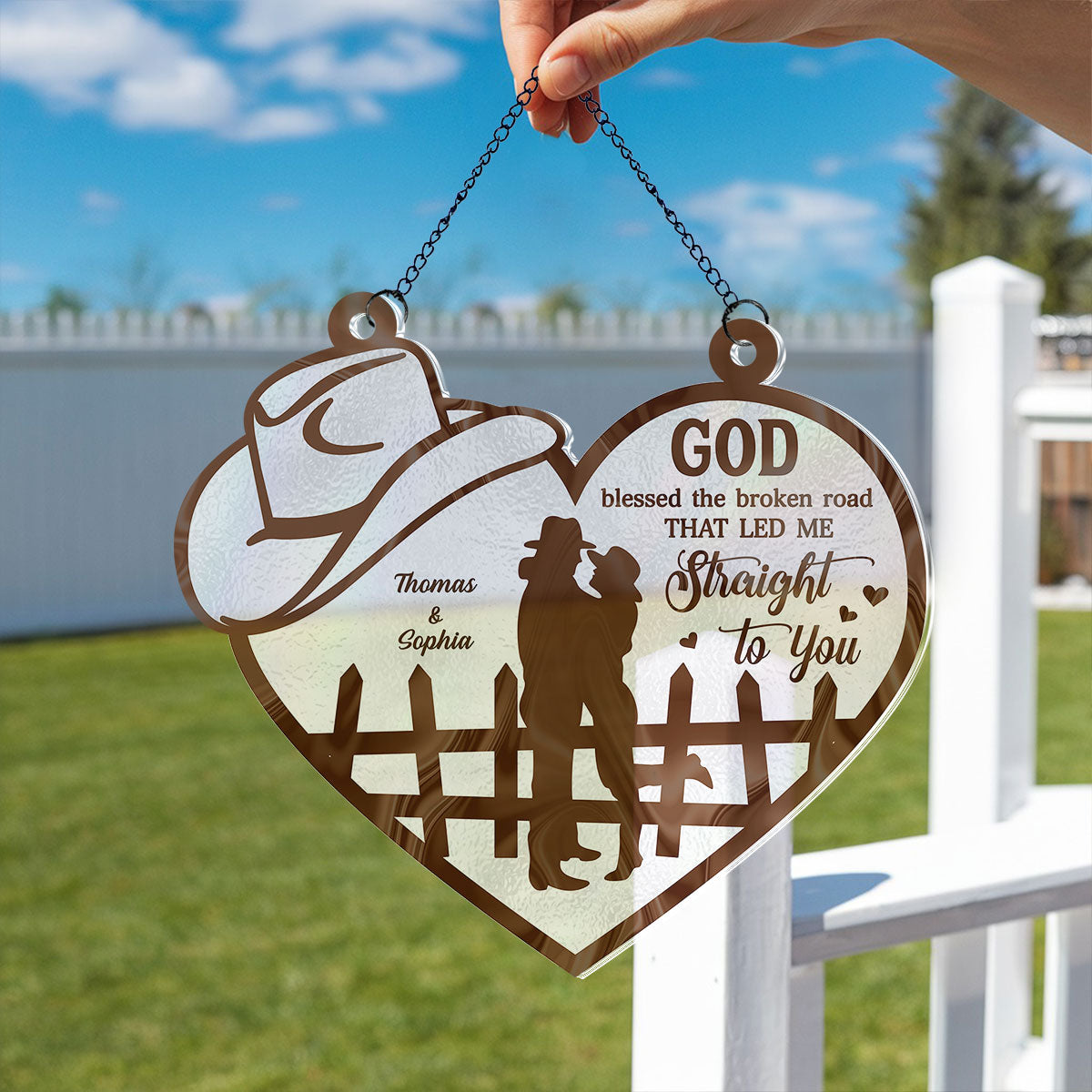 God Blessed The Broken Road Country Vibe Couple Personalized Acrylic Suncatcher