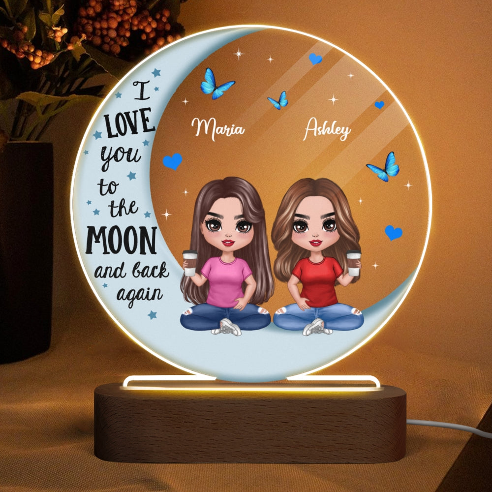 Best Friends Besties Blue Moon Personalized Circle LED Night Light Acrylic LED Lamp