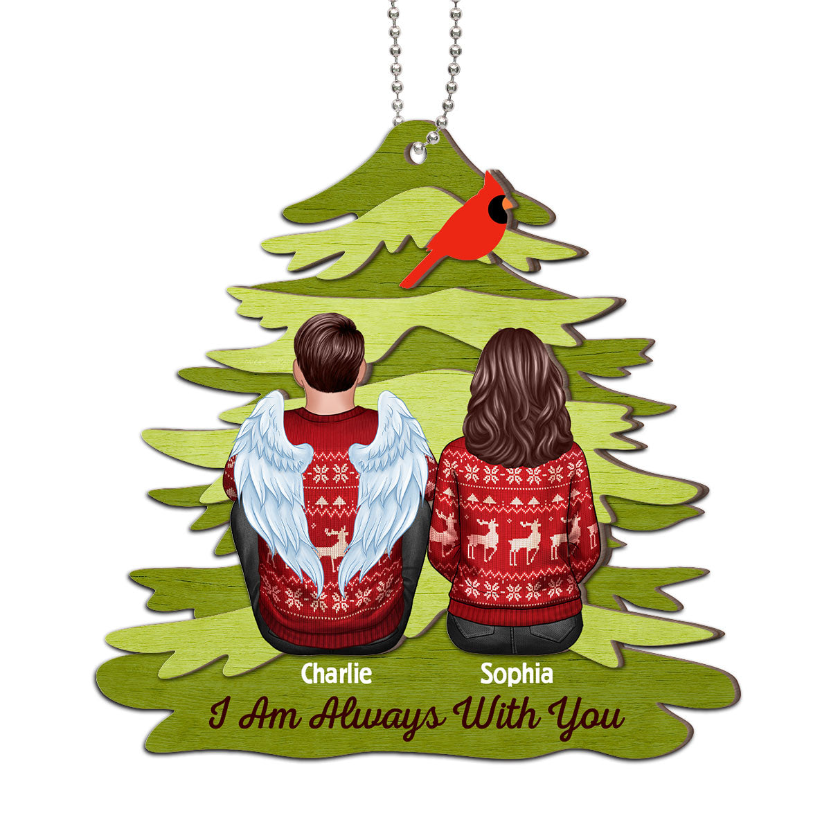 Rustic Red Cardinal I Am Always With You Personalized Christmas 2-Layer Wooden Ornament