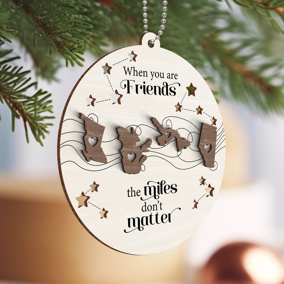 Canada Long Distance Family Friends Siblings Sisters Besties Personalized 2-Layered Wooden Ornament, Togetherness Christmas Gift