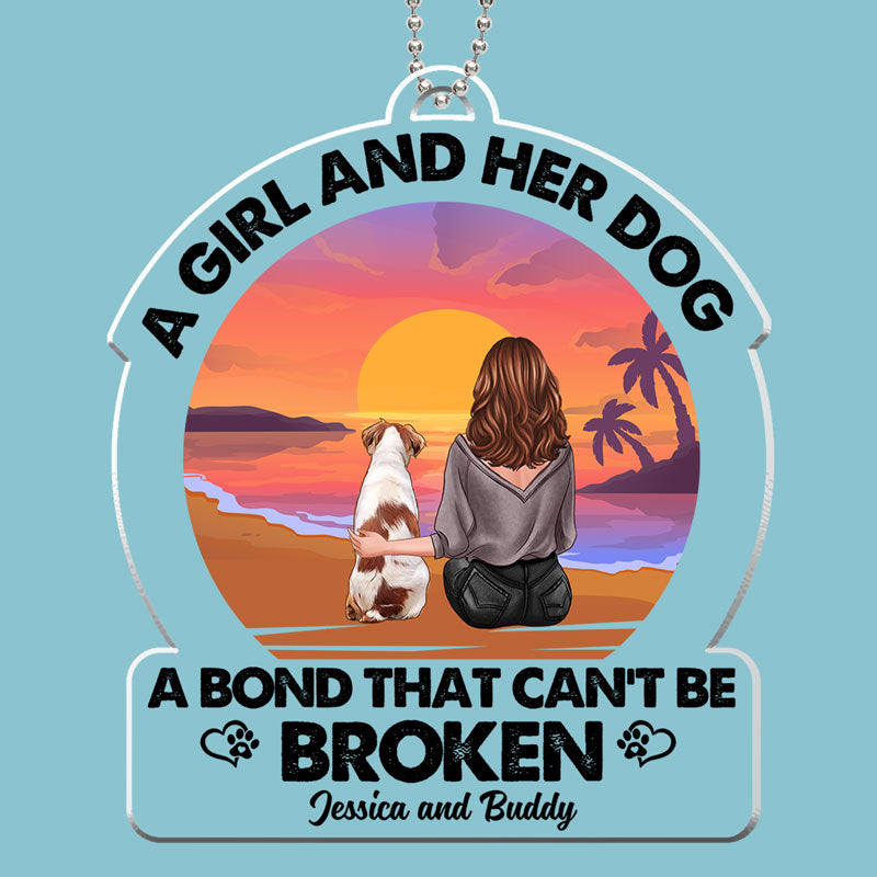 Beach Landscape A Girl And Her Dog Bond Can‘t Be Broken Personalized Car Hanging Acrylic Ornament