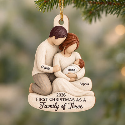 And Then There Were Three 2D Flat Printed - Personalized Wooden Ornament - First Christmas Keepsake For New Parents