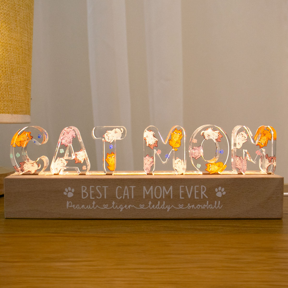 Cute Cat Mom Personalized LED Night Light, Gift For Cat Mom