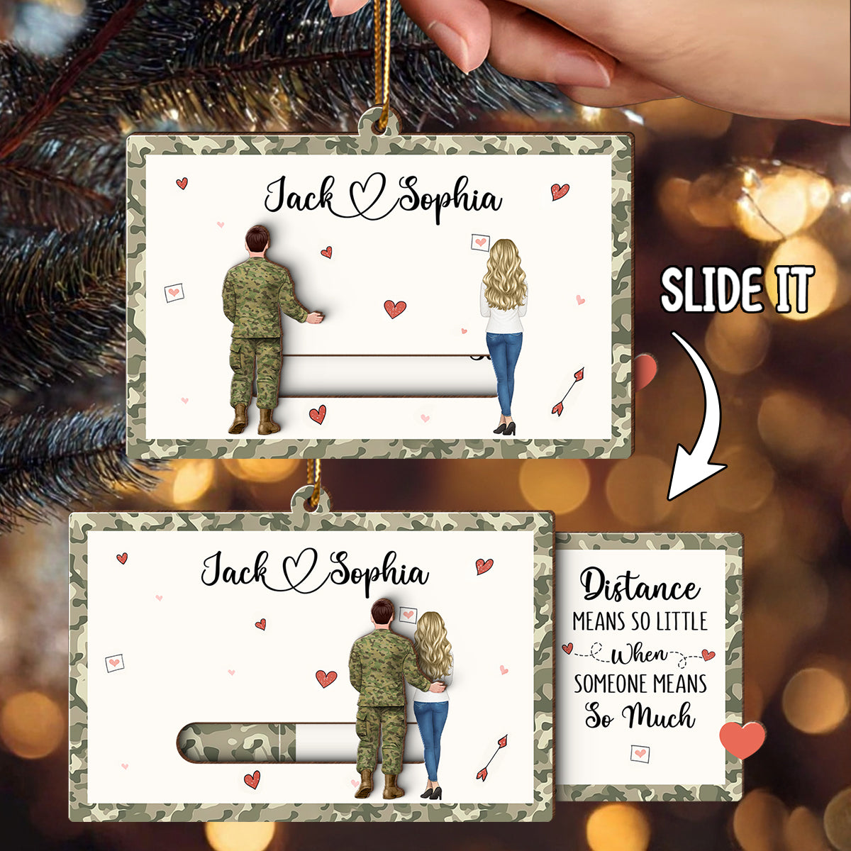 Distance Mean Nothing When Someone Mean Everything - Personalized Slide Ornament - Christmas Gift For Army Couple