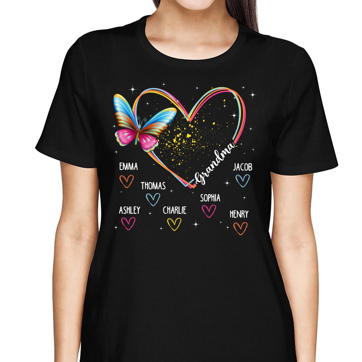 Grandma Mom Heart Lines Butterfly Personalized Shirt