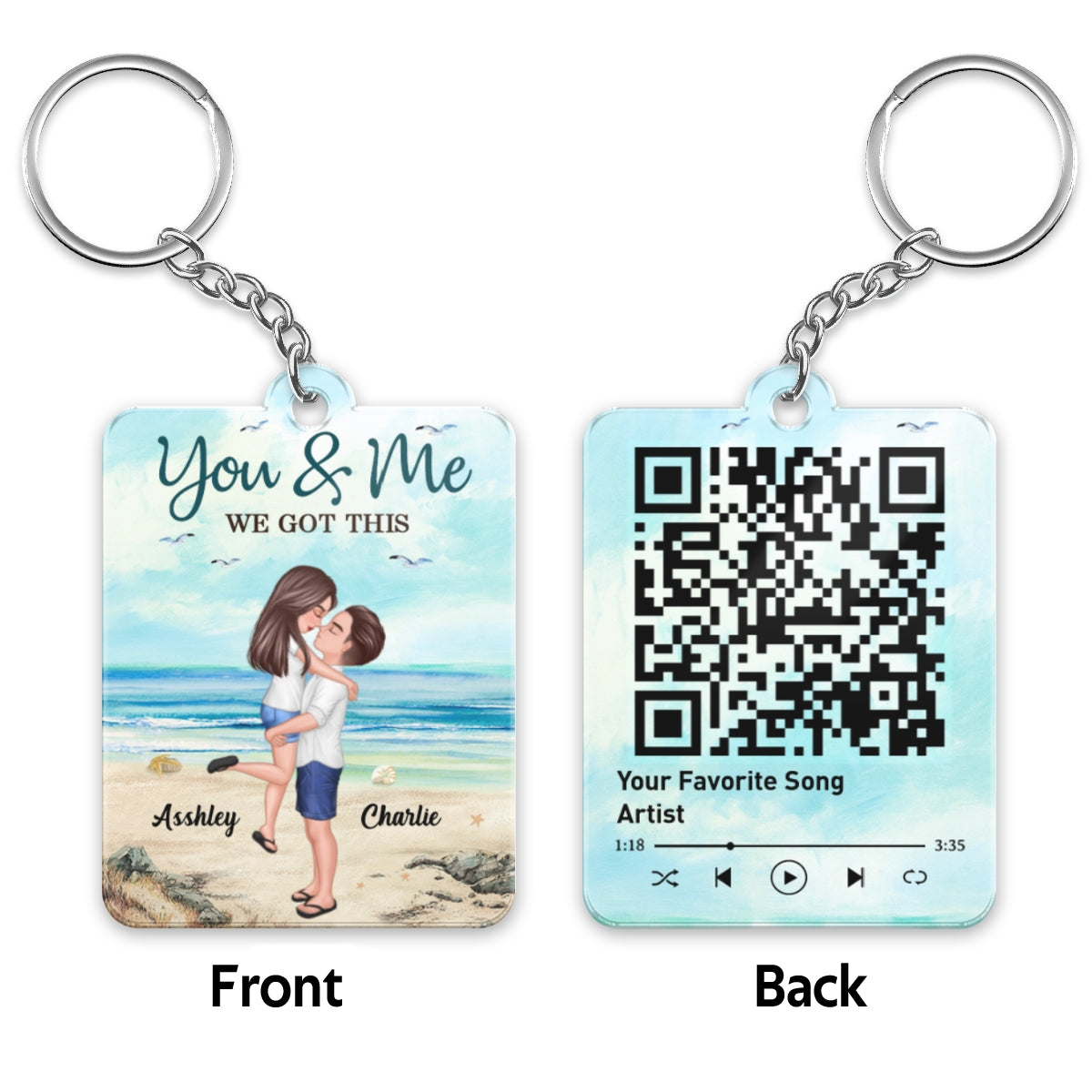 Summer Doll Couple Hugging Kissing Favorite Song Scannable QR Code Personalized Acrylic Keychain