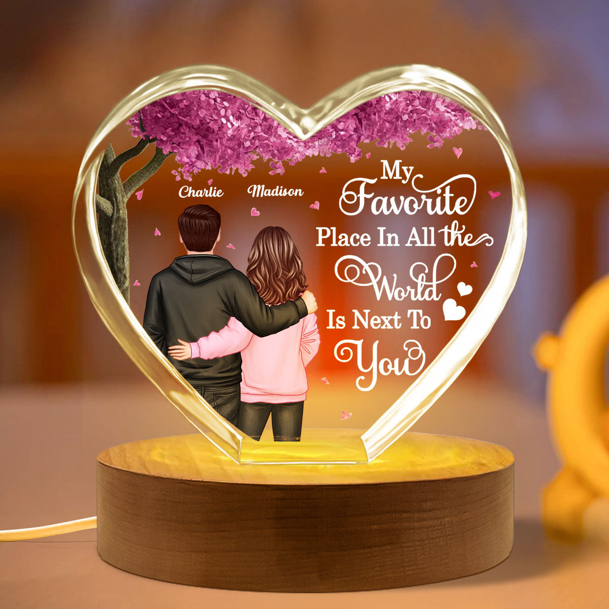 Couple Favorite Place in All the World Premium Crystal Heart LED, Treasured Forever Keepsake,  Gift For Him, Gift For Her - Free Shipping Included