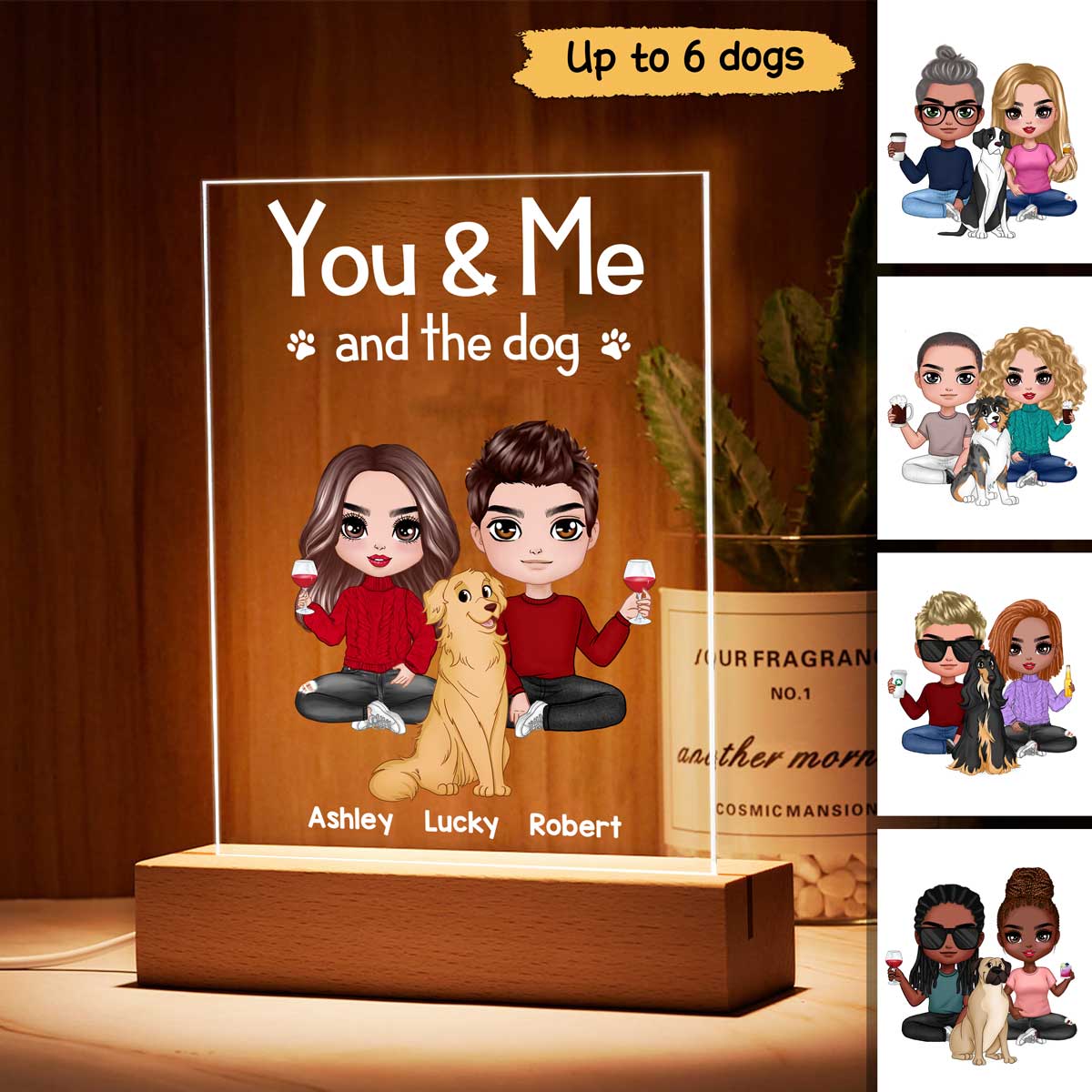 Couple You Me The Dogs Gift For Him Gift For Her Personalized Rectangle Acrylic Plaque LED Lamp Night Light