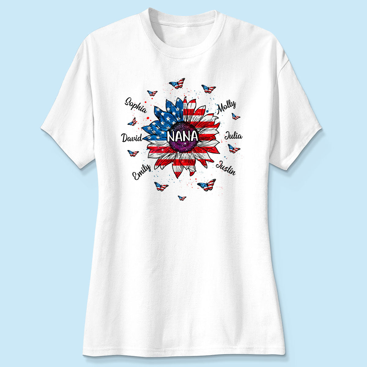 Grandma With Grandkids Names Nation Flag Sunflower Personalized Shirt