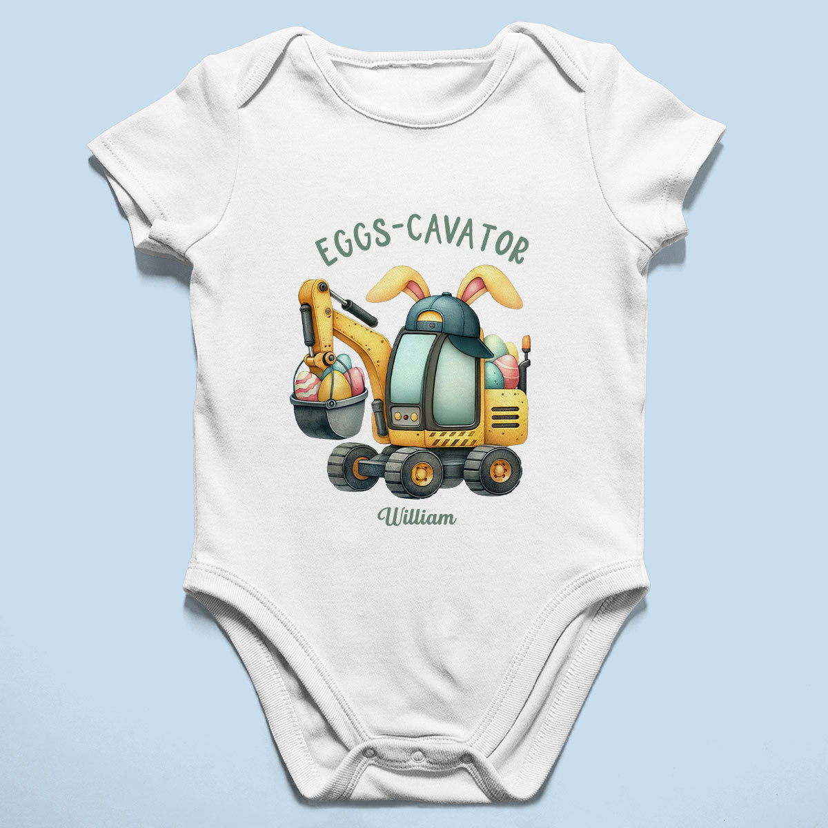 Eggs-Cavator Boy Girl Watercolor Personalized Baby Onesie Baby Shirt