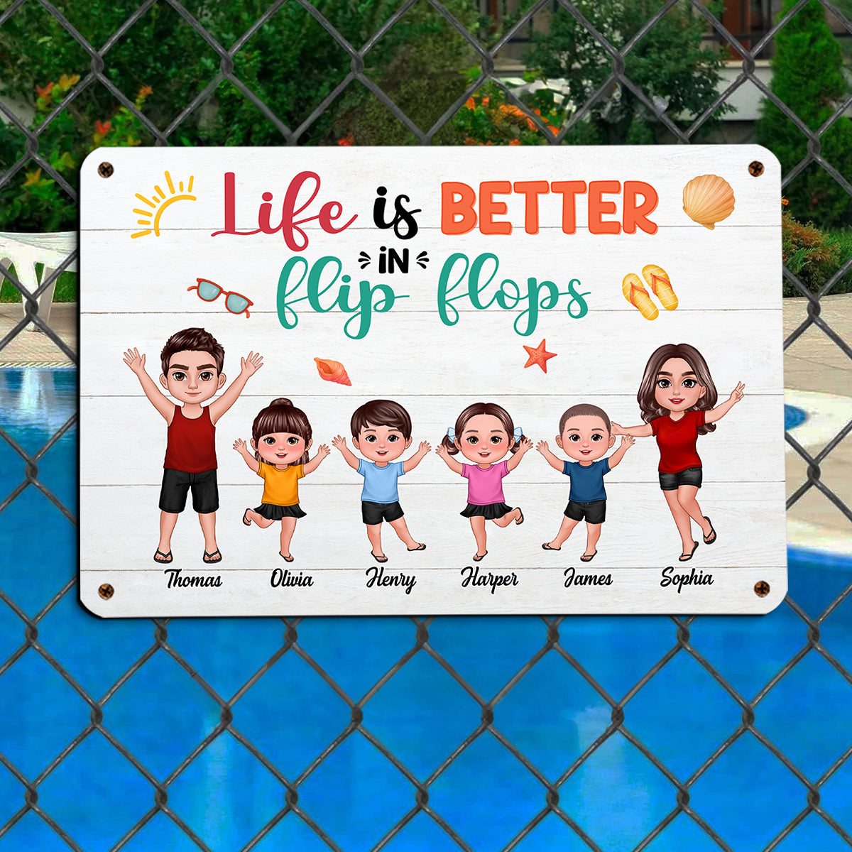 Life Is Better In Flip Flops Family Personalized Metal Sign, Summer Decoration