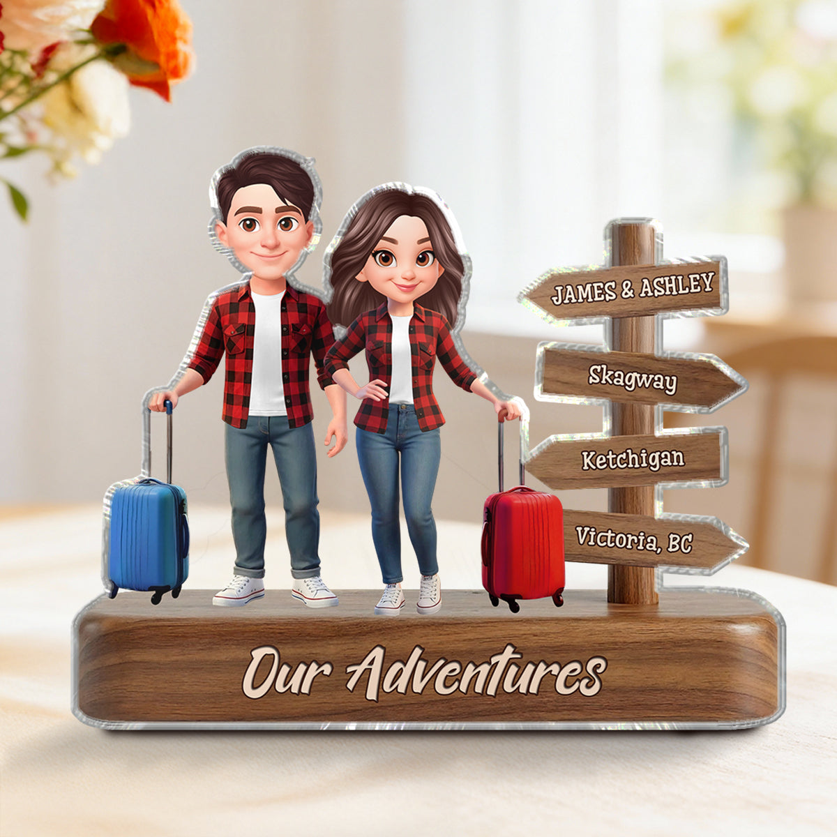 Couple Travel Adventure Traveling Destination 2D Flat - Personalized Acrylic Block Plaque - Gift for Travelers