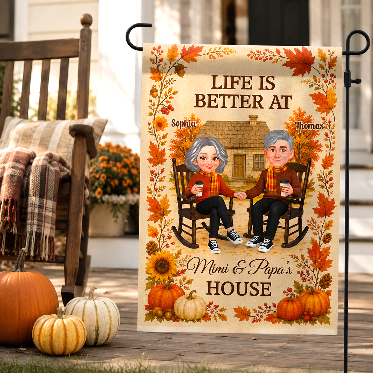 Cozy Fall At Grandparents House - Personalized Garden Flag