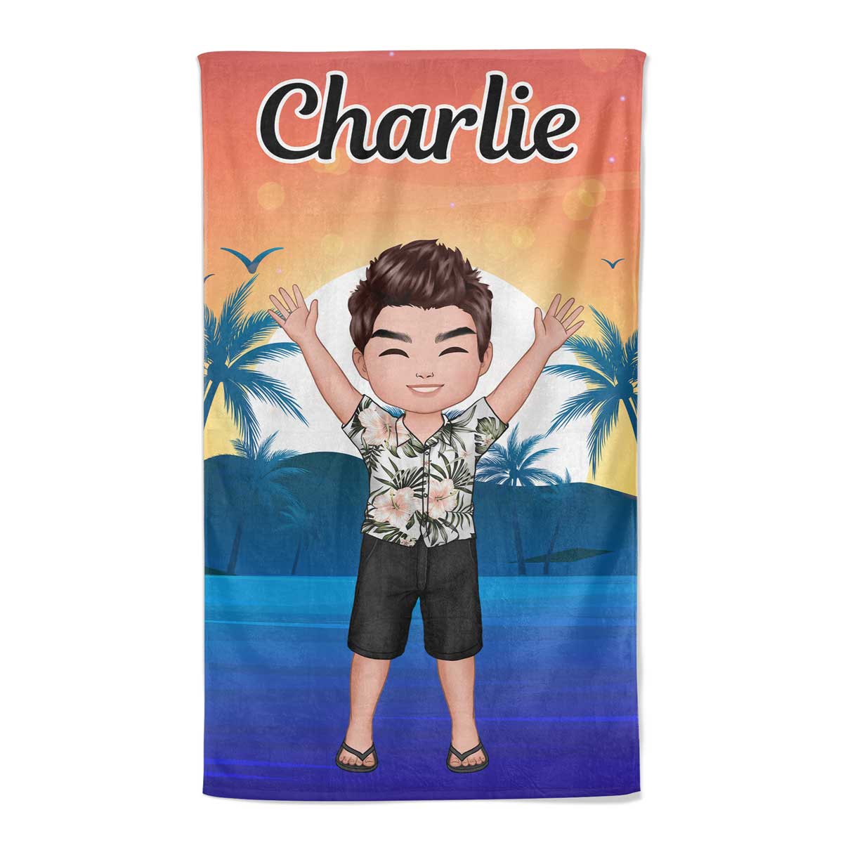 Family Member Happy Doll Dad Mom Kids Personalized Beach Towel