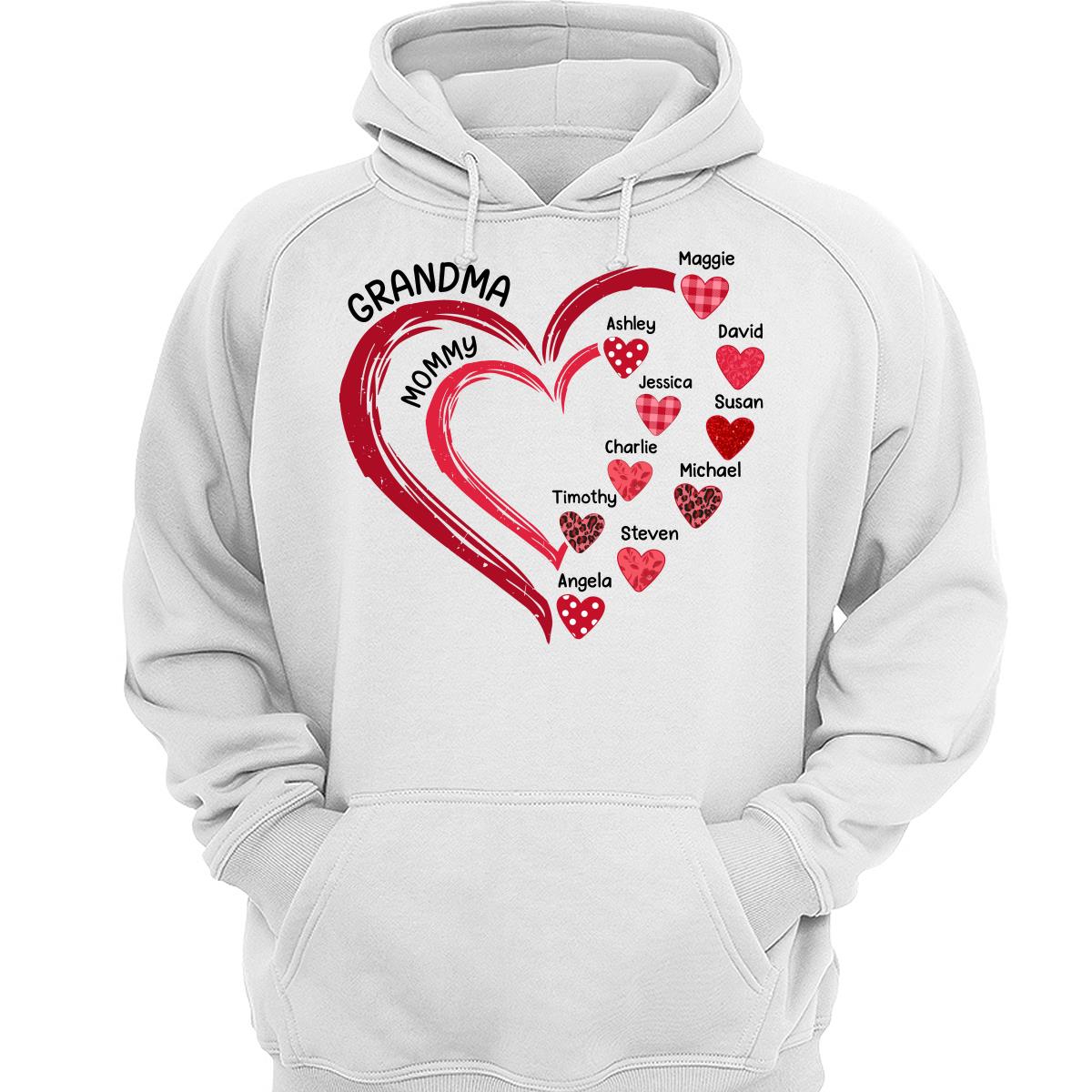 Grandma Mom Heart In Heart Patterned Personalized Shirt