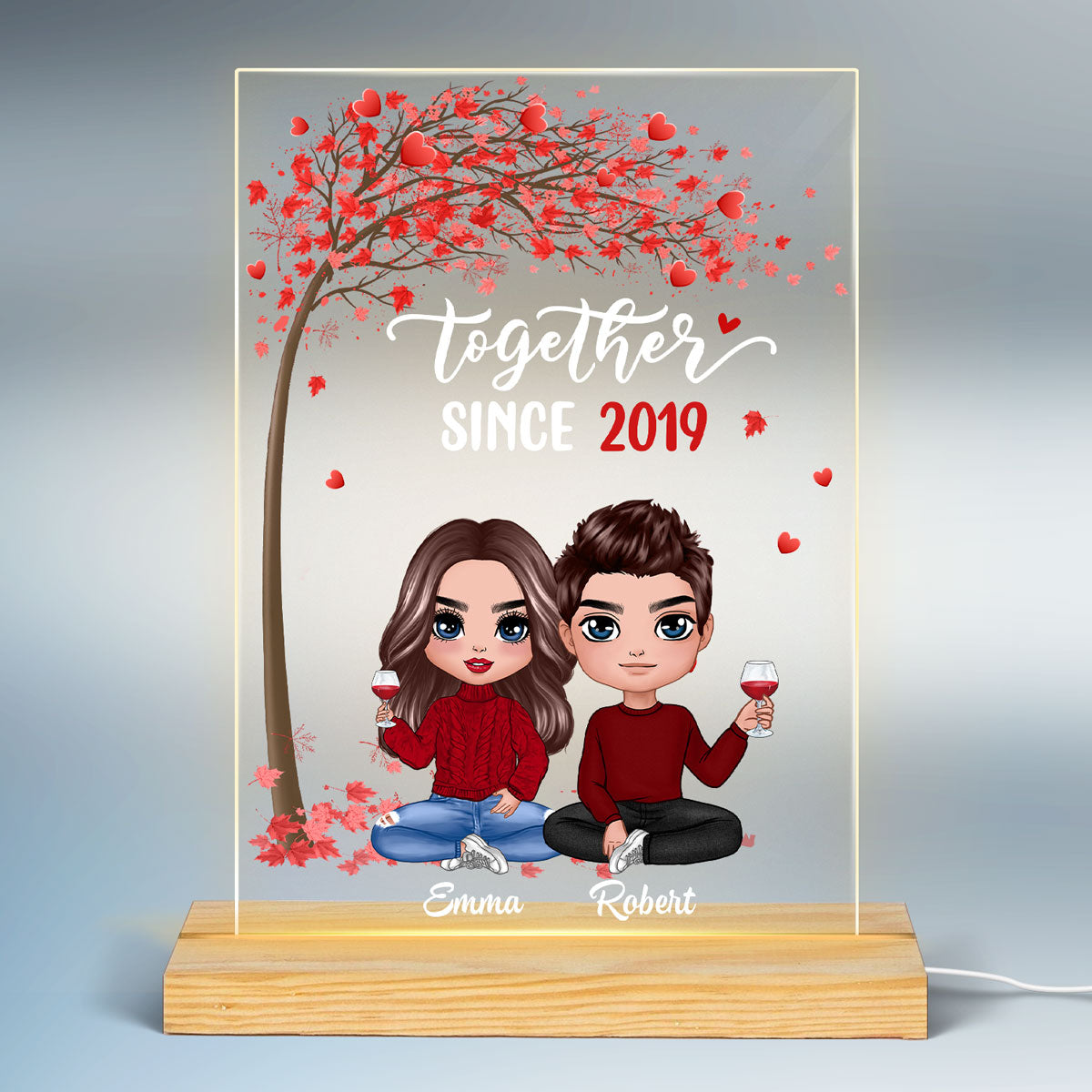 Doll Couple Under Tree  Anniversary Gift Personalized Rectangle Acrylic Plaque LED Lamp Night Light