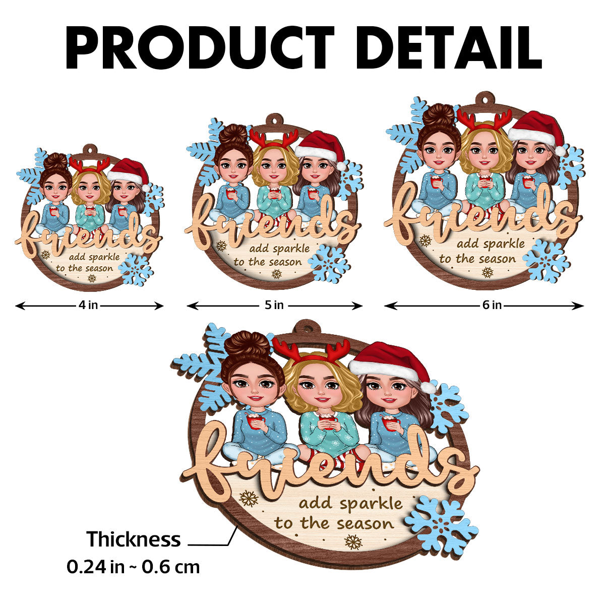 Best Friends Are Snowflake Personalized 2-Layer Wooden Ornament