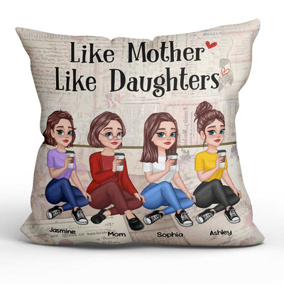 Floral Old Paper Pretty Cartoon Mother Daughter Sitting Personalized Pillow