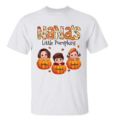Grandma Little Pumpkins Fall Pattern Kids On Pumpkins Personalized Shirt